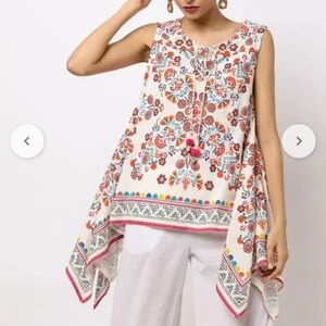 Fusion Floral Boho Sharbite Hem Tunic Size S